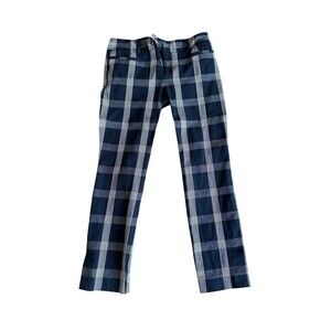 Anthropologie The Essential Slim Pants 4 Navy Blue Checkered Ankle Cropped
